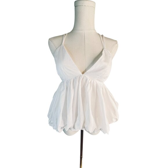 Cinq À Sept XS White Cotton Blend Bubble Hem Sleeveless Top - Picture 7 of 10